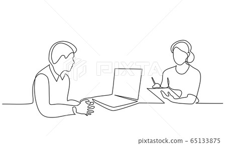 Boss behind the laptop instructs the secretary to work 65133875