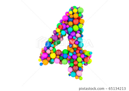 Number 4 from colored balls, 3D rendering Number 4 from colored balls, 3D rendering 65134213