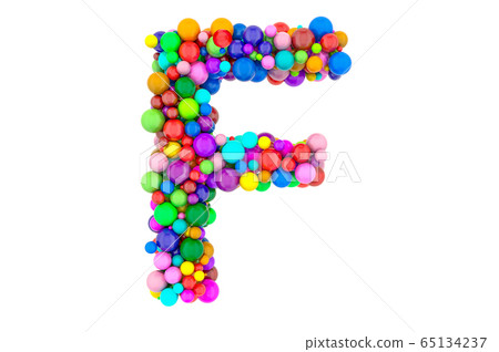 Letter F from colored balls, 3D rendering 65134237