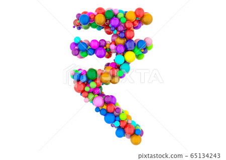 Indian rupee symbol from colored balls, 3D Indian rupee symbol from colored balls, 3D 65134243