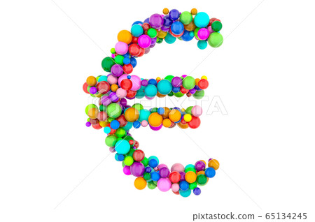 Euro symbol from colored balls, 3D rendering 65134245
