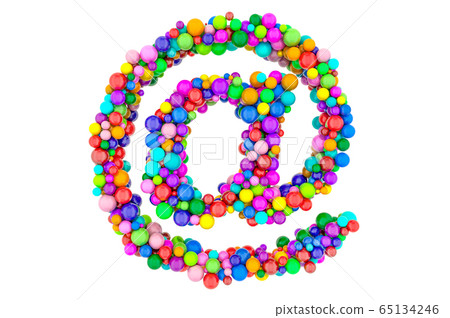 E-mail, at sign from colored balls, 3D rendering E-mail, at sign from colored balls, 3D rendering 65134246