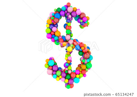 Dollar symbol from colored balls, 3D rendering Dollar symbol from colored balls, 3D rendering 65134247