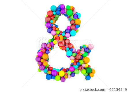 Ampersand symbol from colored balls, 3D rendering Ampersand symbol from colored balls, 3D rendering 65134249