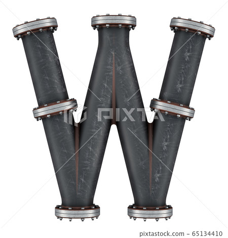 Letter W from cast iron pipes, 3D rendering Letter W from cast iron pipes, 3D rendering 65134410