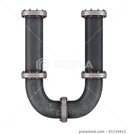 Letter U from cast iron pipes, 3D rendering 65134412