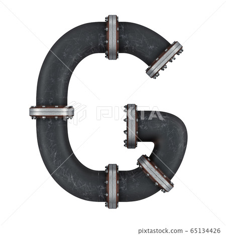 Letter G from cast iron pipes, 3D rendering Letter G from cast iron pipes, 3D rendering 65134426