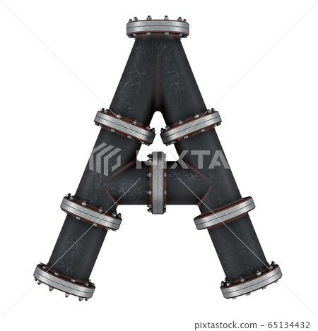 Letter A from cast iron pipes, 3D rendering Letter A from cast iron pipes, 3D rendering 65134432