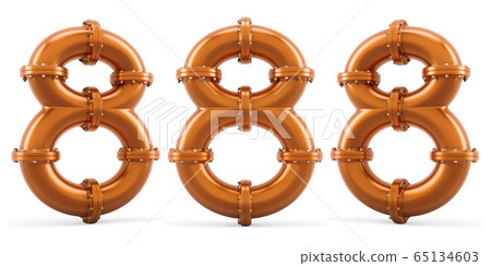 Number 8 from copper pipes, 3D rendering Number 8 from copper pipes, 3D rendering 65134603