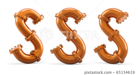 Letter S from copper pipes, 3D rendering Letter S from copper pipes, 3D rendering 65134619