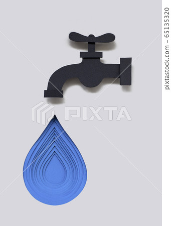 Paper art water tap with drop. Paper art water tap with drop. 65135320