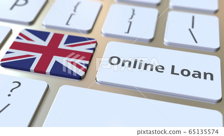 Online Loan text and flag of Great Britain on the keyboard. Modern credit related conceptual 3D rendering Online Loan text and flag of Great Britain on the keyboard. Modern credit related conceptual 3D rendering 65135574