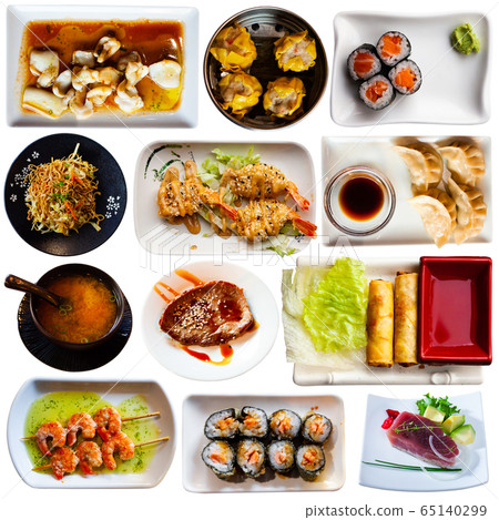 Deliciously japanese dishes with fish, meat and vegetables Deliciously japanese dishes with fish, meat and vegetables 65140299