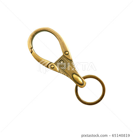 brass carabiner for key chain with rings isolated 65140819