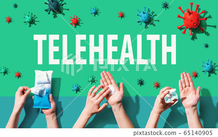 Telehealth theme with person washing their hands Telehealth theme with person washing their hands 65140905