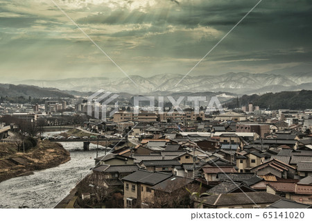 Kanazawa City Winter Asano River and cityscape Kanazawa City Winter Asano River and cityscape 65141020