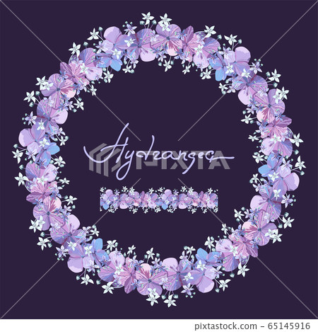 Floral seamles brush and round wreath with purple flowers Floral seamles brush and round wreath with purple flowers 65145916