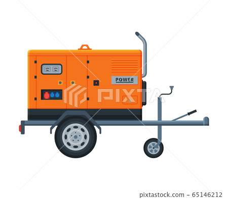 Orange Portable Power Generator on Wheels, Diesel Electrical Engine Equipment Vector Illustration Orange Portable Power Generator on Wheels, Diesel Electrical Engine Equipment Vector Illustration 65146212