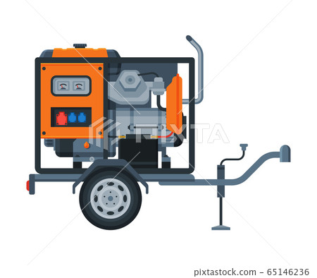 Portable Power Generator on Wheels, Electrical Engine Equipment Vector Illustration 65146236