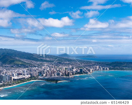 Aerial view Hawaii Honolulu Waikiki 65146429