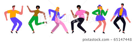 Group of young happy dancing people or male and female dancers isolated on white background. 65147448