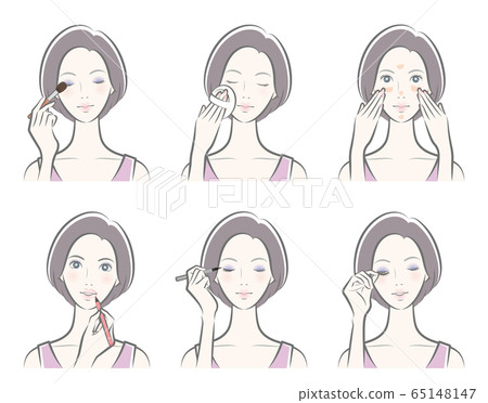 Illustration of a woman doing makeup 65148147