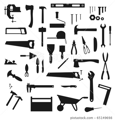 Work tools, construction instruments silhouettes 65149698