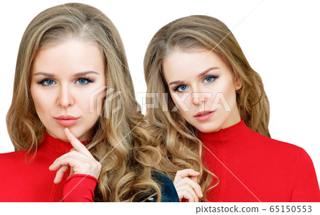 Collage of stylish beautiful woman with wavy hair. Collage of stylish beautiful woman with wavy hair. 65150553