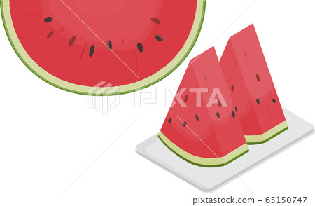 Watermelon crescent cut and triangular cut on plate # 01 vector illustration 65150747