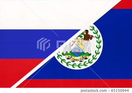 Russia vs Belize, symbol of two national flags. 65150944