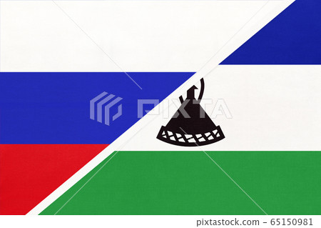 Russia vs Lesotho, symbol of two national flags. 65150981