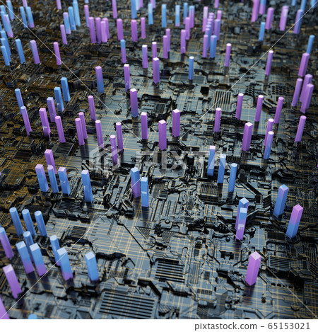 Circuit board futuristic server code processing. Multicolor technology background. 3d rendering 65153021