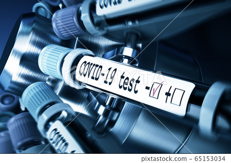 Coronaviruses research, conceptual illustration. Negative COVID-19 test and laboratory sample of blood tasting for diagnosis new Corona virus infection. 3D 65153034