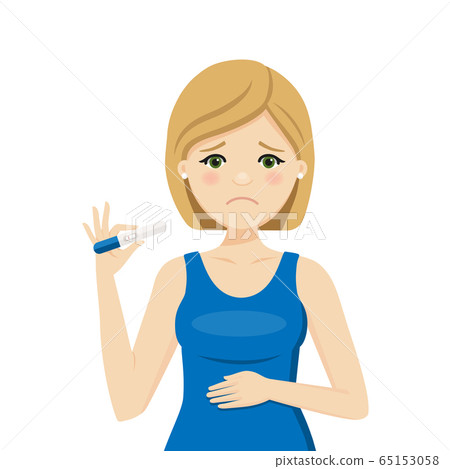 Woman with a negative pregnancy test result 65153058