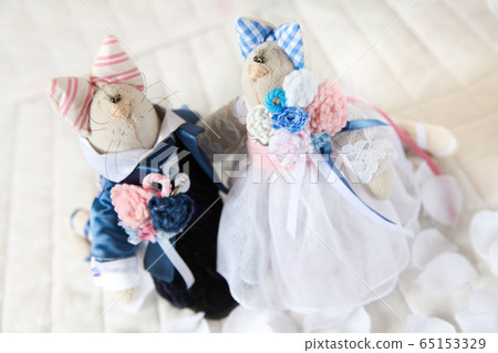 Handmade toys wedding. Doll of textiles, fabrics and yarn. Cats sewn by hand. 65153329