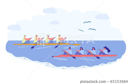 Rowing Sport Team, Competition in Natural Pond. Rowing Sport Team, Competition in Natural Pond. 65153984