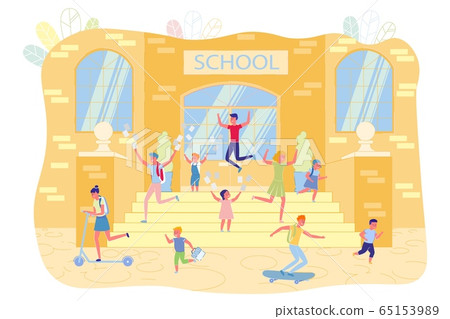 Happy Children Celebrating School Year End Flat. Happy Children Celebrating School Year End Flat. 65153989