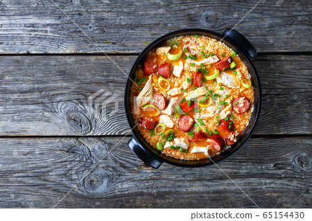 One-pot chicken bog dish of chicken, rice, sausage One-pot chicken bog dish of chicken, rice, sausage 65154430