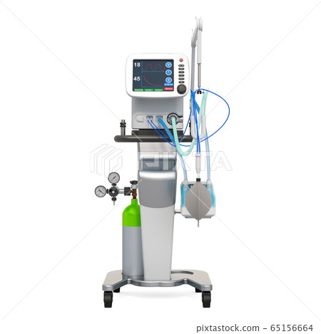 Medical ventilator, front view. 3D rendering Medical ventilator, front view. 3D rendering 65156664