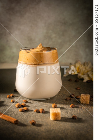 Homemade Dalgona Coffee Trendy Fluffy Creamy Stock Photo 65157171 Pixta