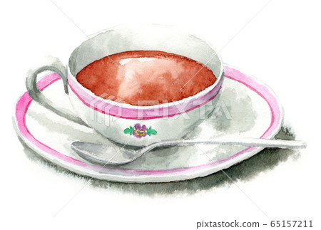 Tea poured into an analog watercolor tea cup 65157211