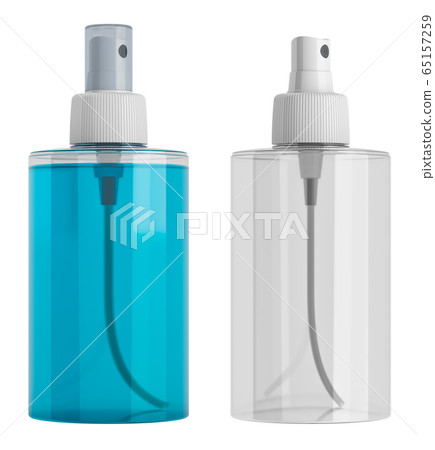 Plastic spray transparent bottle with blue liquid Plastic spray transparent bottle with blue liquid 65157259