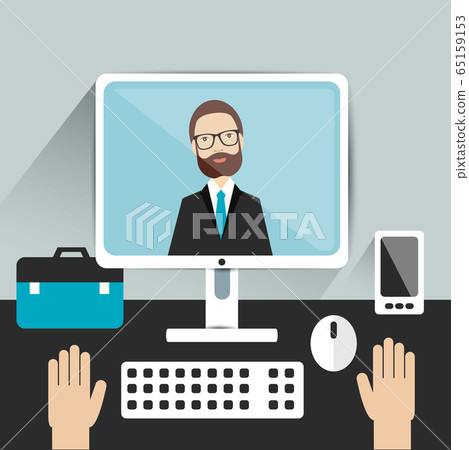 Video Job interview. Officer and candidate. Flat vector ilustration. 65159153