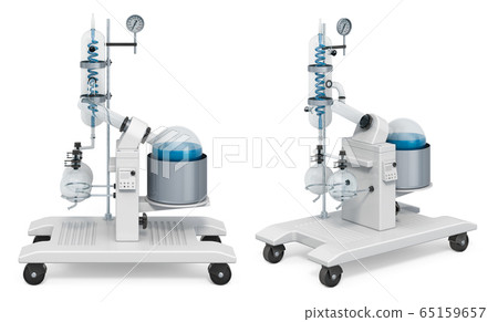 Rotary Evaporator, front and side view. 3D Rotary Evaporator, front and side view. 3D 65159657
