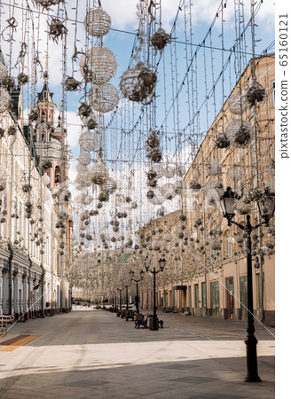 Empty Nikolskaya street in Moscow during the quarantine lockdown in April 2020 65160121