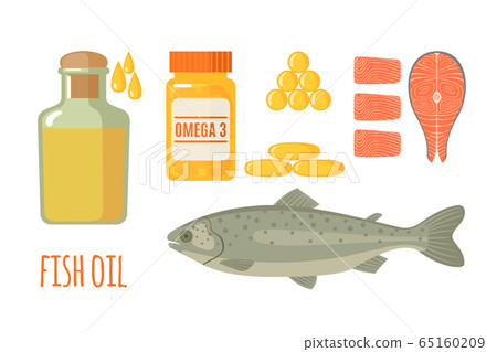 Fish oil vector icons set in flat style isolated on white background. 65160209