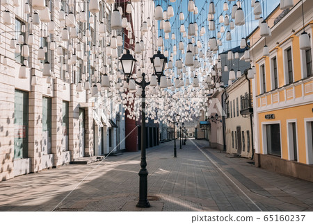 Empty Stoleshnikov lane in Moscow during the quarantine lockdown in April 2020 Empty Stoleshnikov lane in Moscow during the quarantine lockdown in April 2020 65160237