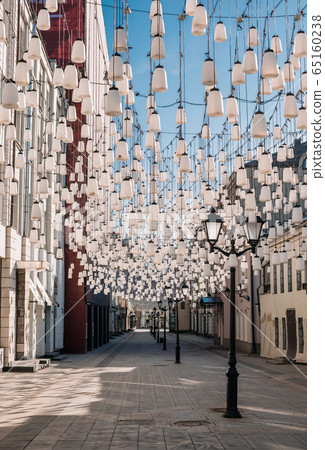 Empty Stoleshnikov lane in Moscow during the quarantine lockdown in April 2020 65160238