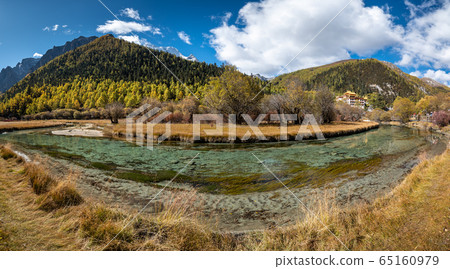 Panorama view of Autumn scene of Yading nature reserve in Sichuan, China Panorama view of Autumn scene of Yading nature reserve in Sichuan, China 65160979