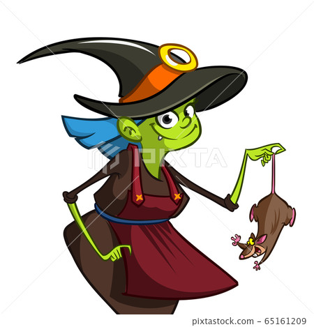 Illustration of Halloween witch holding a dunny rat Illustration of Halloween witch holding a dunny rat 65161209